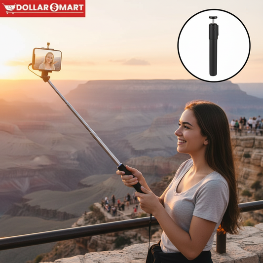 A lightweight and adjustable selfie stick with a tripod and remote control
